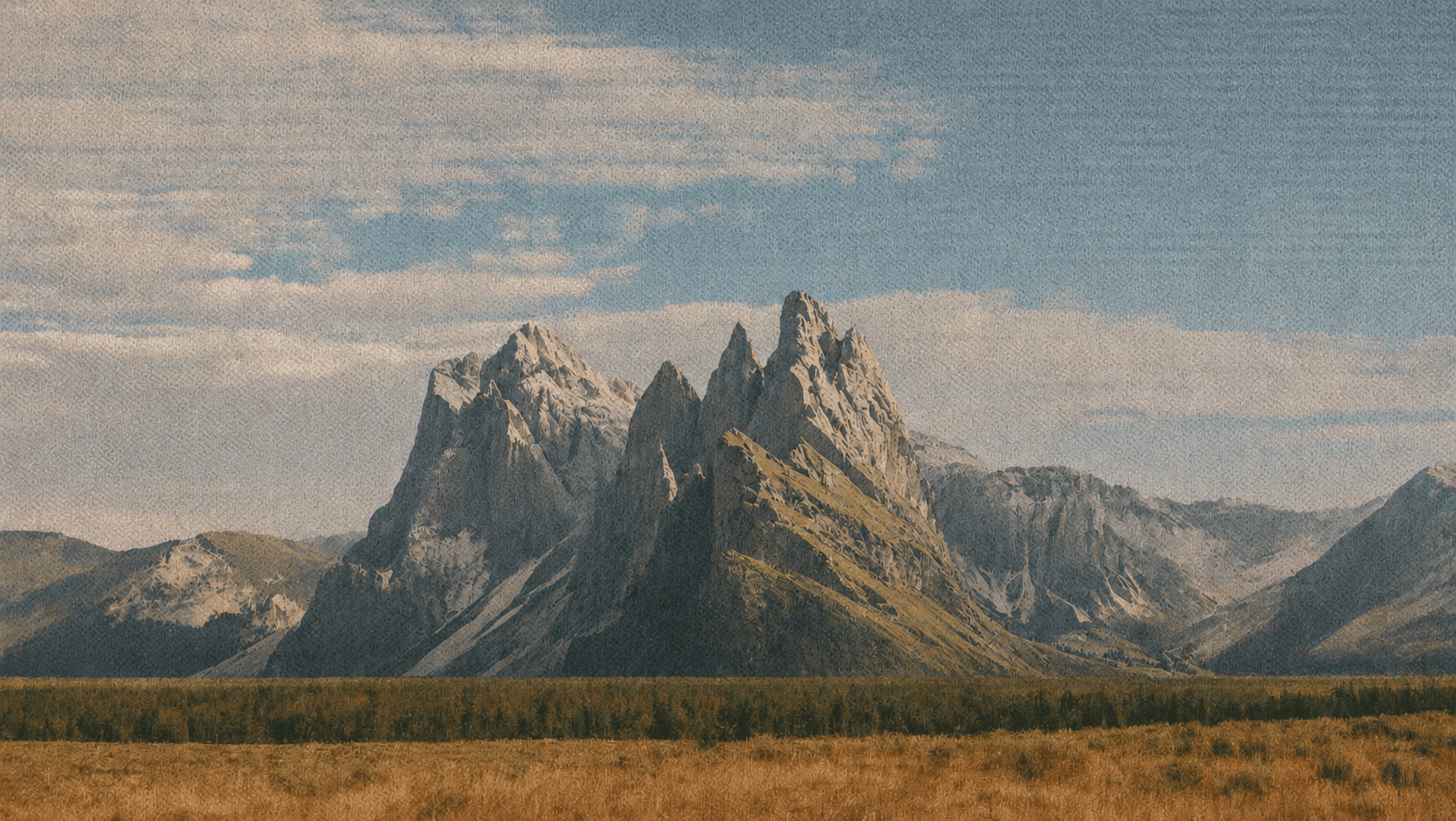 Grainy mountain landscape with subtle technical line overlays.